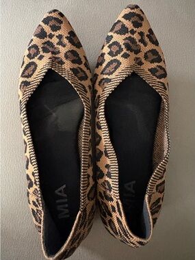 MIA Leopard-Print Pointed Flats in Brown and Black